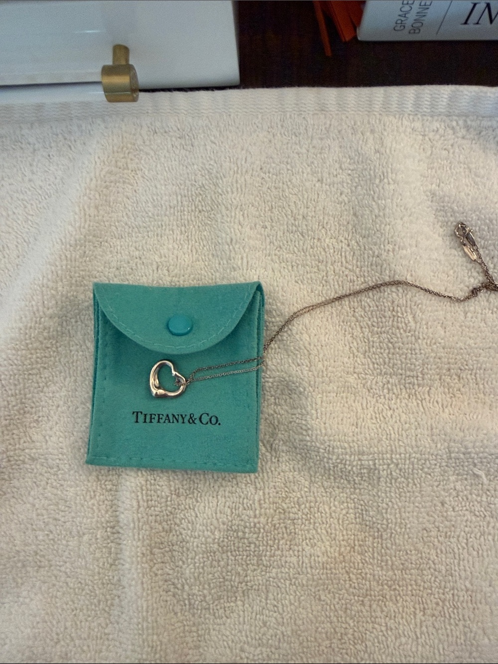Tiffany & Co. Sterling Open Heart Necklace with Signature Blue Pouch